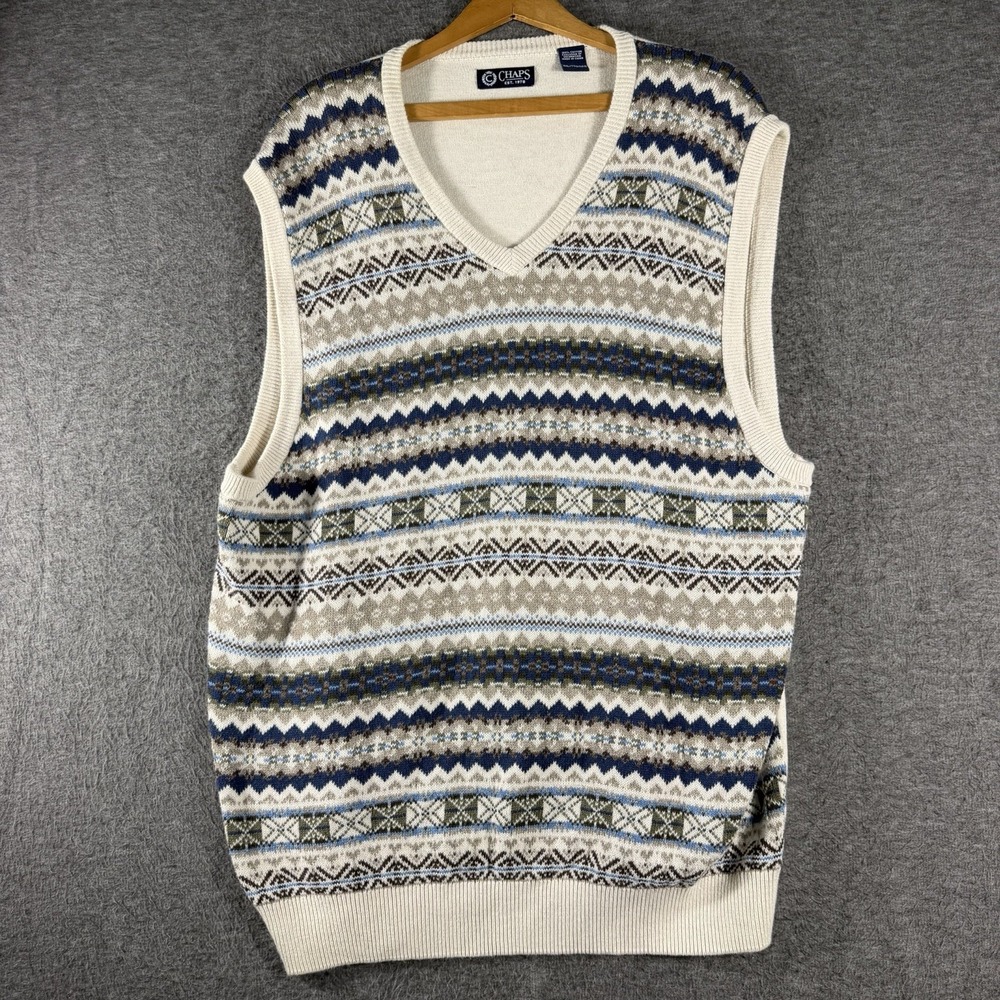 Chaps Men Fair Isle Sweater Vest Size XXL 100% Cotton Grandpa Core Preppy Golf